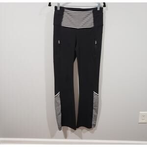 Lululemon Run Ice Queen Flare Pants Black White Stripe Yoga Leggings Womens 8